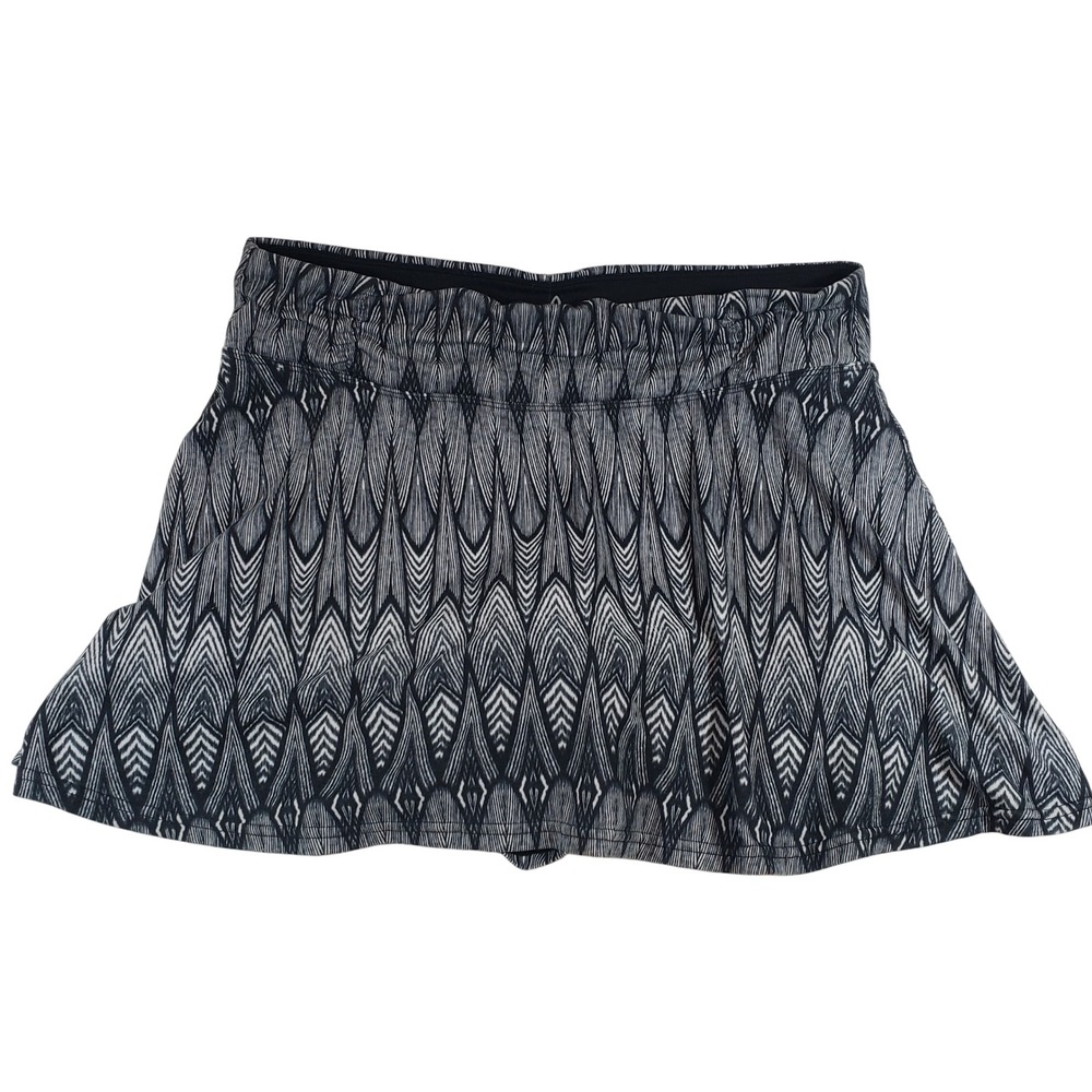 Prana Skort‎ Women's Medium Black White Feather Print Athletic Skirt Shorts